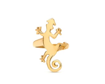 Gold Brass Gecko Ring: Adjustable Lizard Animal Jewelry