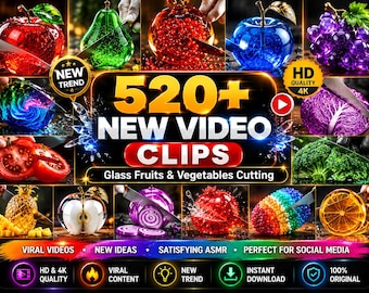 Glass Fruit & Vegetable ASMR Cutting Clips / Digital Download (520+ Video Clips)
