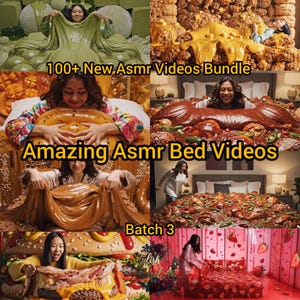 Paquete de más de 100 videos ASMR para la cama (Lote 3) / Clips de slime, queso, chocolate y hamburguesas / HD horizontal / Descarga instantánea