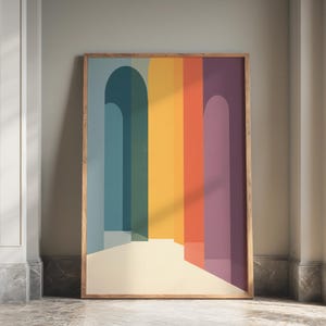Bunter Bauhaus Bogen Druck | Mid Century Modern Geometrische Wand Kunst | Abstraktes Architektur Poster