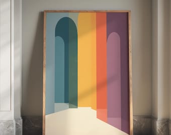 Buntes Bauhaus Bögen Poster | Mid Century Modern Geometrische Wand Kunst | Abstraktes Architektur Poster