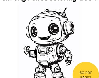 Smiling Robot Coloring Book, Fun Kids Activity, Robot Drawings, Children Art Book, Educational Gift, Creative Learning