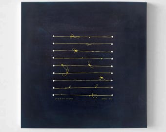 Handmade Fiber Art | 7.5"x7.5" Line Art | Sewing Thread & Ink| Abstract Firefly Artwork | Original Textile Wall Art | Handmade Modern