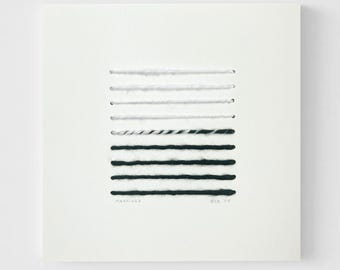 Original Fiber Art | 7.5"x7.5" Line Art on Paper | Handspun Wool Yarn | Abstract Marriage Artwork | Handmade Textile Wall Decor