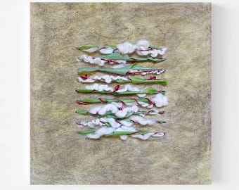 Handmade Fiber Art | 7.5"x7.5" Line Art on Paper | Minimalism | One-Of-A-Kind | Original Textile Wall Art
