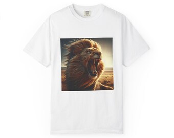 Majestic Lion T-Shirt - Fierce Animal Lover Gift, Nature Fan Apparel, Graphic Tee for Wildlife Enthusiasts, Unisex Garment-Dyed Shirt,