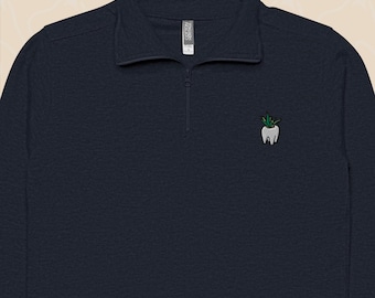 Tooth Planter and Plant Embroidered Unisex Fleece Pullover Quarter Zip