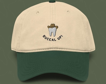 Buccal Up & Tooth with Cowboy Hat Embroidered Baseball Cap | Funny Dental Hat | Hygienist Gift