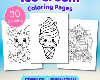 Ice Cream Coloring Pages for Kids, Summer Dessert Printable PDF (Instant Download)