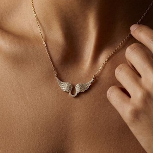 Engel Flügel Halskette - Zirkon Anhänger, Elegantes Schmuck Geschenk