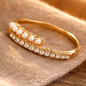 Perlenring - Gold Strass offener Ring, eleganter Stapelschmuck