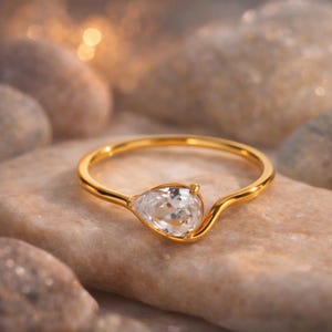 Zirkonring - Guldvattendroppering, Vattentäta smycken, Elegant stil