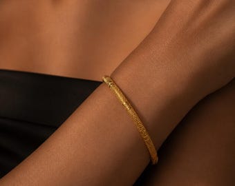 女性用24Kゴールドバングルブレスレット - 星空デザイン、純金婚約ギフト