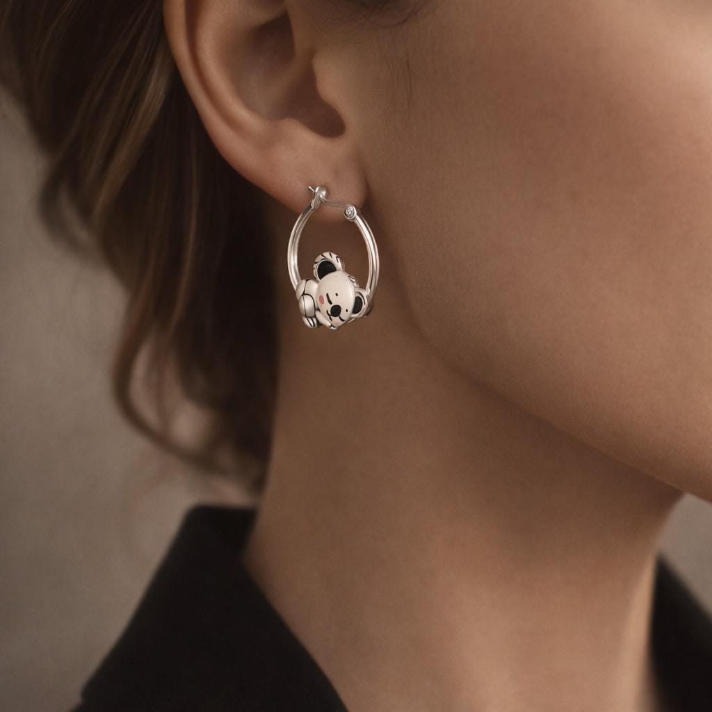 Sterling Silver Koala Hoop Earrings, Whimsical Animal Jewelry