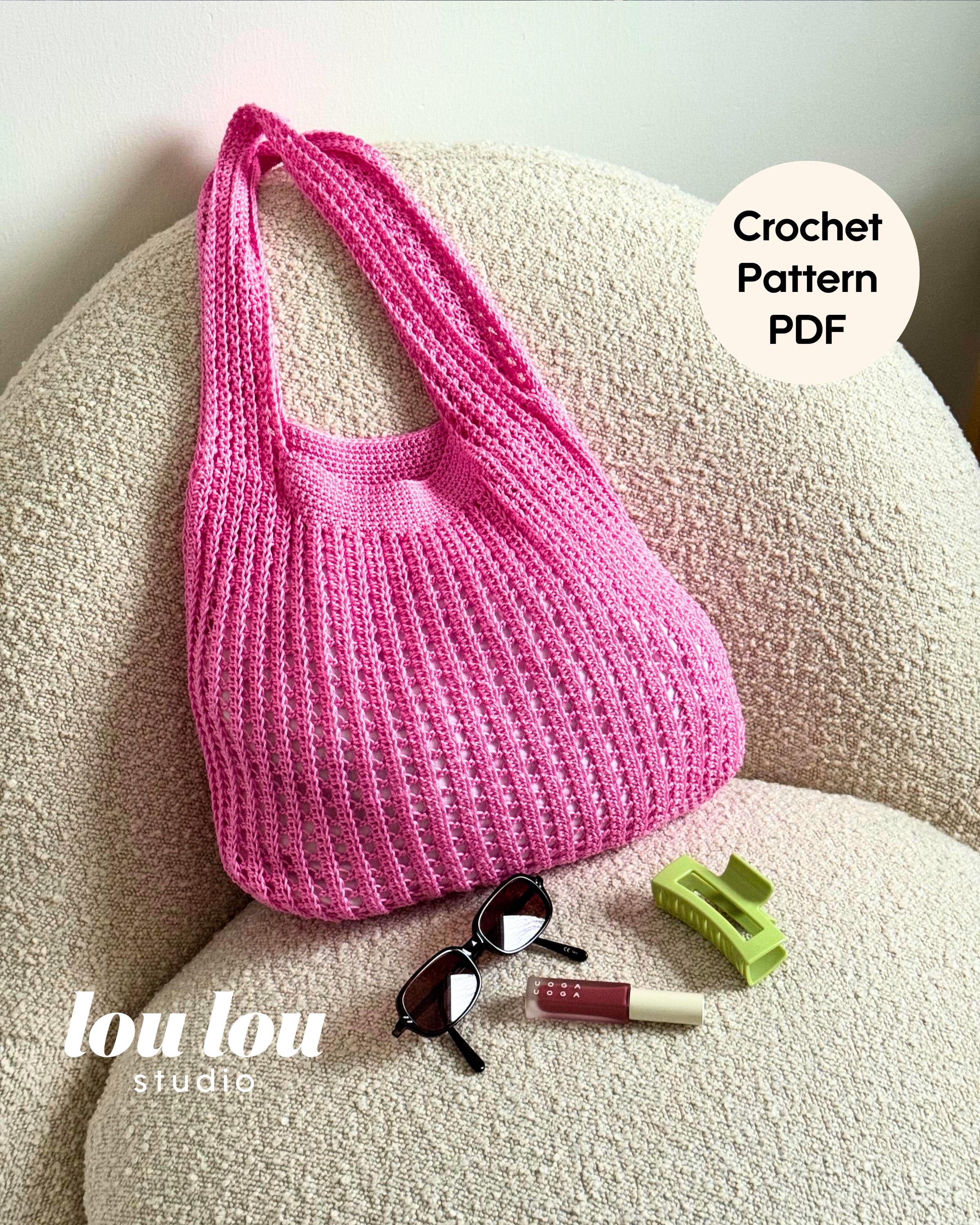 Sac Filet Fourre-tout Fait Main Au Crochet – 100% Coton Récupéré, Taille Moyenne, Couleur Rose, Idéal Pour Les Courses