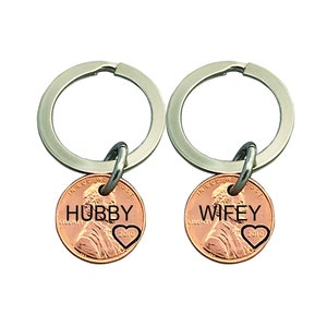 2 Personalized Keychain - Couples Hand Engraved Penny - Engraved -  - Gifts for Couples - Husband Gift - Wife Gift - Lucky to have you