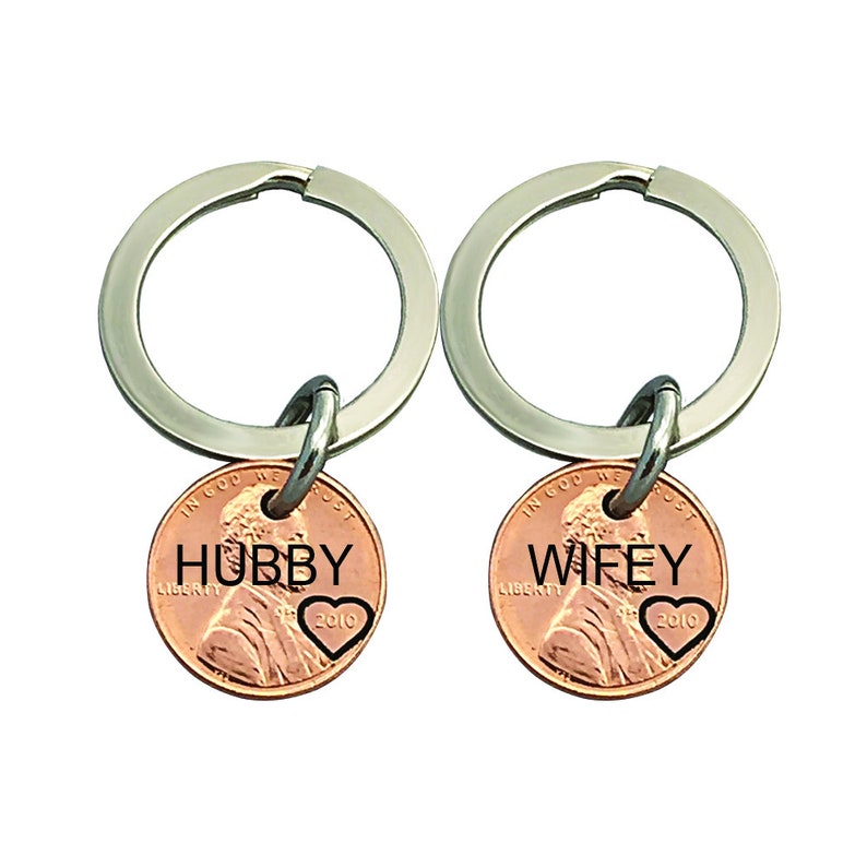 2 Personalized Keychain Couples Hand Engraved Penny Engraved Gifts for Couples Husband Gift Wife Gift Lucky to have you image 1