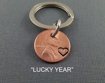 Lucky Year Keychain - Lucky Us - Personalized Keychain - Wedding date - Hand Stamped - Anniversary Keychain - Husband Gift - Wife Gift