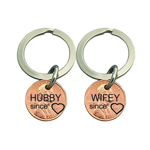 2 Personalized Keychain - Couples Hand Stamped Penny - Hand Stamped -  - Gifts for Couples - Husband since Gift - Wife since Gift