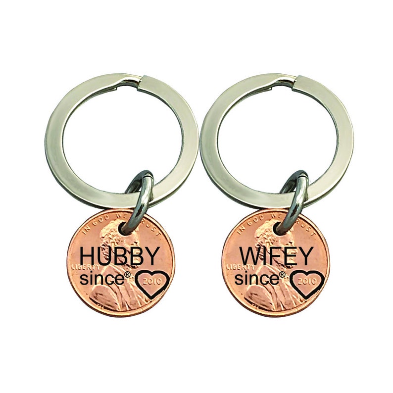2 Personalized Keychain Couples Hand Stamped Penny Hand Stamped Gifts for Couples Husband since Gift Wife since Gift image 1