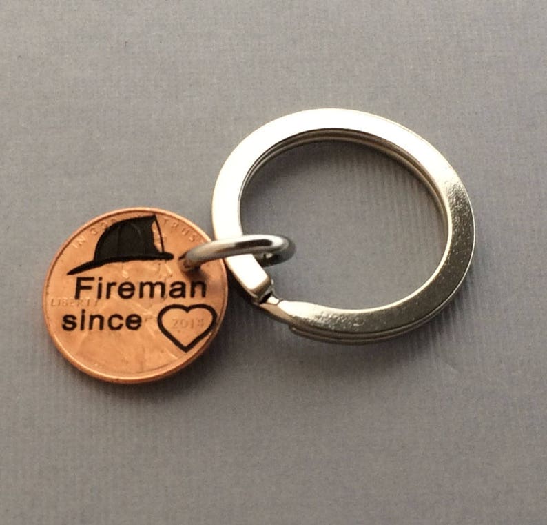 Engraved Penny - Fireman Keychain Gift for Friend Fireman Since Gift for Wife