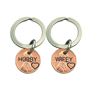 2 Personalized Keychain - Couples Engraved Penny - Hand Stamped - Gifts for Couples - Husband Gift - Wife Gift - Lucky to have you