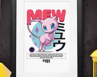 Mew Pokédex Wall Art – Digital Download (A3 / A4 Printable)