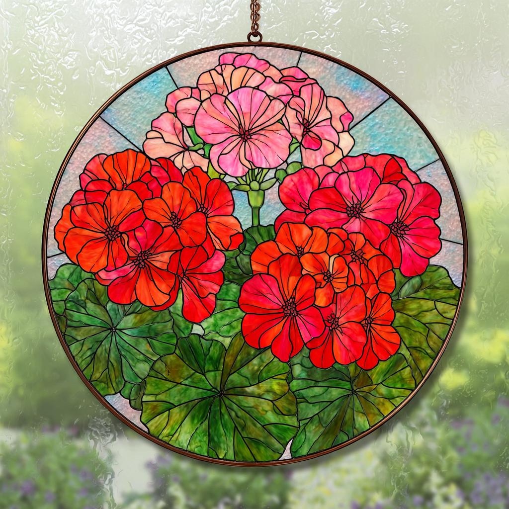 ステンドグラスパネル　ゼラニウム（レッド) Red Geranium Glass - Etsy