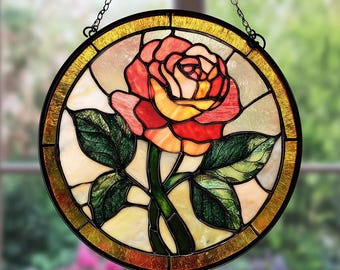 深紅バラ ステンドグラスパネル 薔薇 サンキャッチャー ブラインド 深紅バラ ステンドグラスパネル 薔薇 サンキャッチャー ブラインド