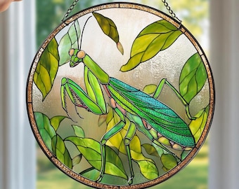 Atrapasol de vitral con forma de mantis religiosa, ideal para amantes de los insectos, decoración de jardín, decoración rústica