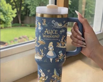Alice i Underlandet-mugg, 115 cl blå resemugg, mörkt underland-mugg, boklig fangåva, fantasikaffemugg, sagoboksdryck