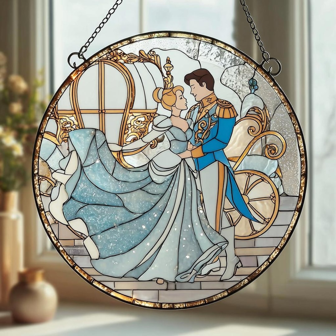 Disney Cinderella Stained Glass Suncatcher, Disney Princess Couple