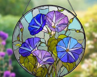 Attrape-soleil fleurs gloire, attrape-soleil en vitrail Gloire du matin, décoration suspendue pour fenêtre Gloire du matin, fleur de naissance de septembre