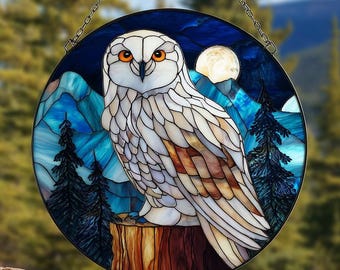 シロフクロウ：ステンドグラス風クリスマスオーナメント - 本物の