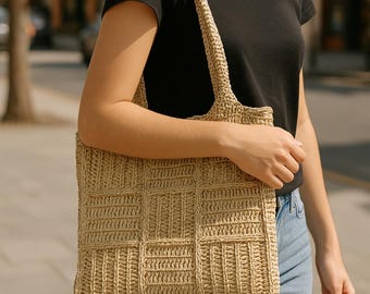 Handmade Raffia Crochet Tote Bag – Boho Beach Purse