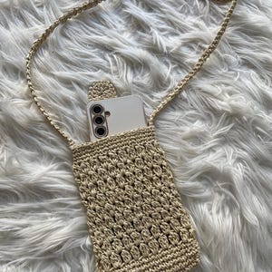 Handmade Crochet phone Bag – Boho Bag, Natural Raffia Purse, Eco-Friendly Beach Bag, Crochet Tote Bag, Beach Bag, Shoulder Bag, Summer Bag