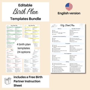 Birth Plan Editable Template, Printable Birth Preferences, Labor and Delivery Checklist, Canva Birth Plan, Doula Resources, Natural birth