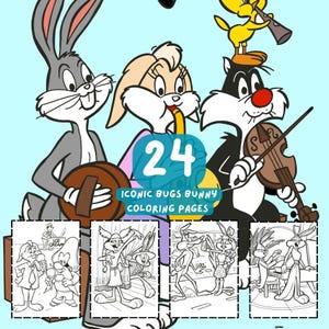 24 Bugs Bunny Malseiten für Kinder - Druckbare digitale Download PDF-Set - lustige Zeichentrickfigur Färbung Aktivität für Kinder