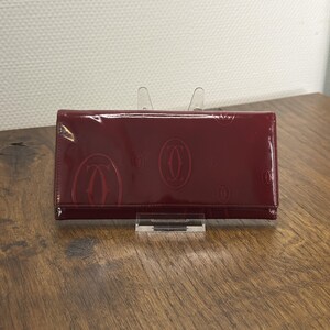 Cartier Happy Birthday Women's Bi-fold Long Wallet Purse Patent Leather Red Auth