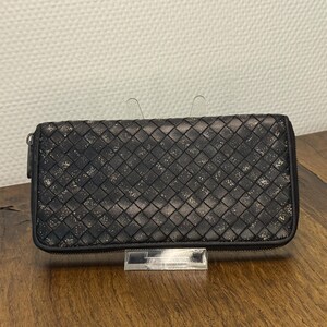 Bottega Veneta Intrecciato Leder Runde Zippy Lange Brieftasche Schwarz
