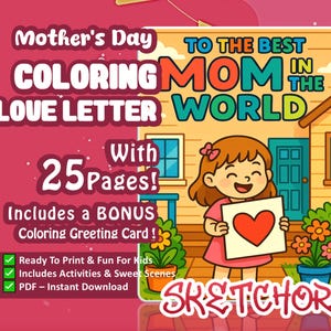 Carta de amor para colorir para o Dia das Mães da filha – presente para imprimir com 25 páginas e cartão de felicitações bônus – download instantâneo em PDF