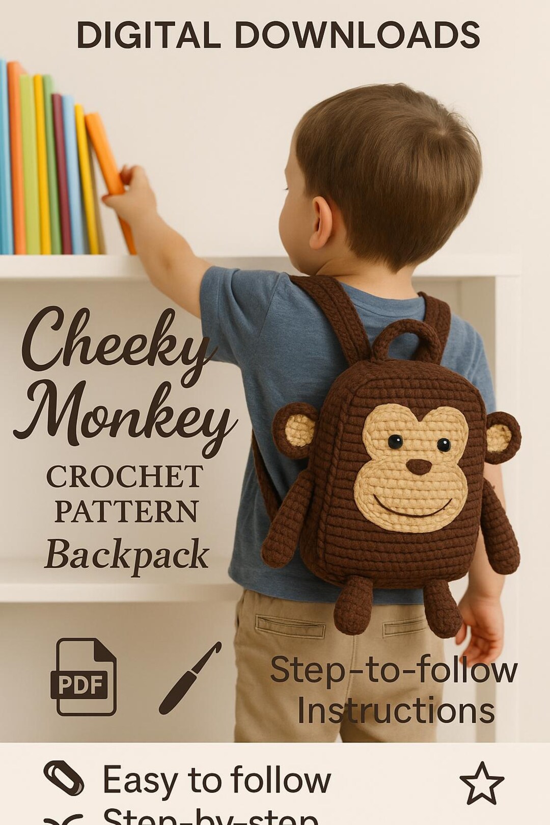 Cheeky Monkey Crochet Backpack Pattern PDF – Cute Animal Kids Bag DIY ...