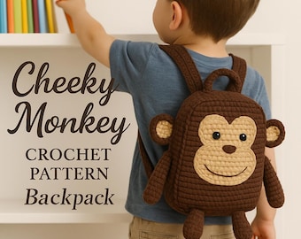 Cheeky Monkey Crochet Backpack Pattern PDF – Cute Animal Kids Bag DIY Tutorial – Beginner Friendly Digital Download for Toddlers & Gifts