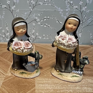 Norcrest Nun Figurine Vintage Nun Garden Nun Gifts for Nuns Black and White Habit Nun Figurine Cute Nun Knick Knacks Gifts for Catholics