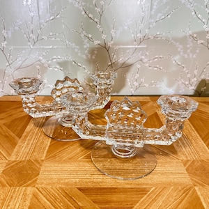 Candelabros de cristal americanos vintage Fostoria - Juego de 2 Art Déco