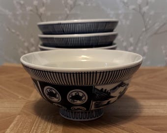 Vintage Blue Dragon Rice Eye Porcelain Bowl, Chinese Dishware