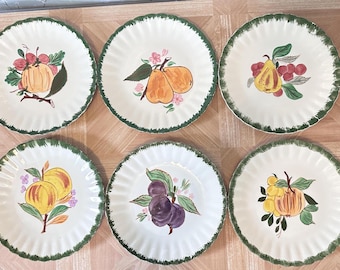 Blue Ridge fruitschaal vintage Southern Potteries USA set van 6 borden 8,25"