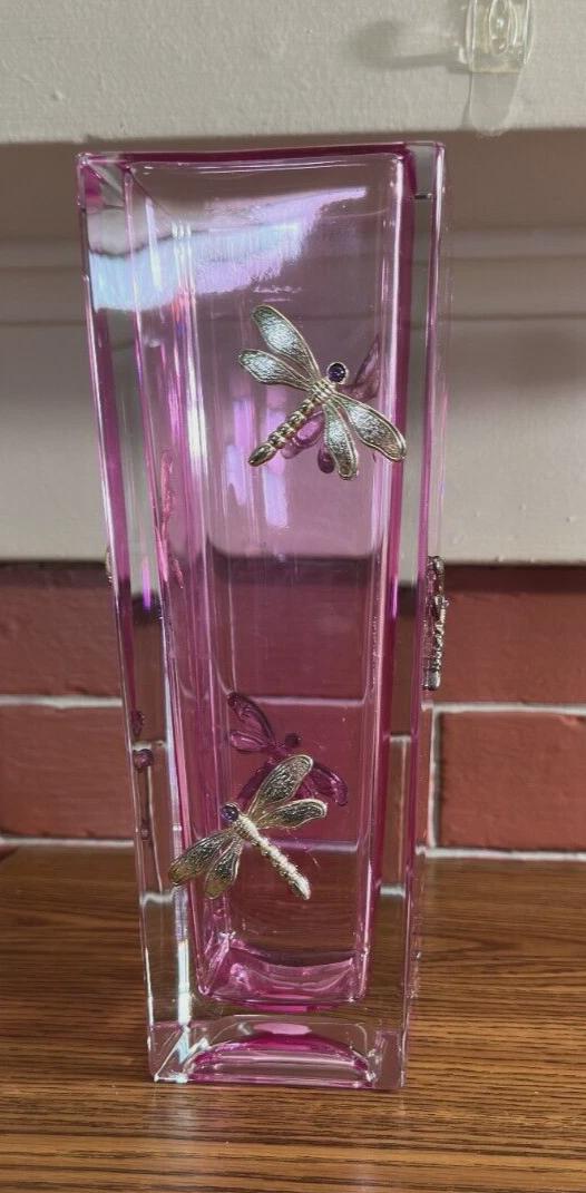 Teleflora Bohemia Lead Crystal Pink Dragonfly Vase - Czech Vintage