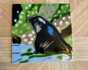 Hand-Painted Seal Ceramic Art Tile - Wildlife Home Decor