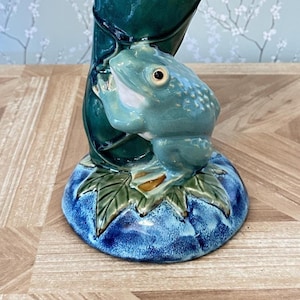 Vintage Frog Vase Lily Pad Pottery Vase Likely Vintage Majolica-Style Ceramic Vase Gifts for Frog Lovers Gifts Approx 11.5&quot; Vase Rare Find